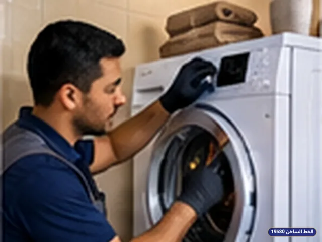 فني يفحص مجفف أثناء زيارة الصيانة المنزلية (مشهد 1)