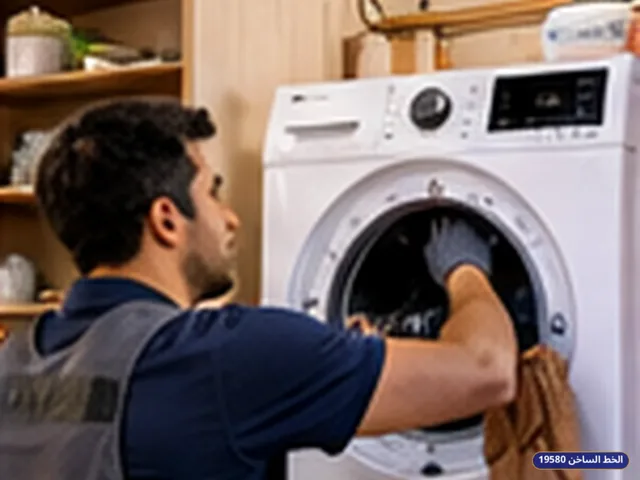 فني يفحص مجفف أثناء زيارة الصيانة المنزلية (مشهد 2)